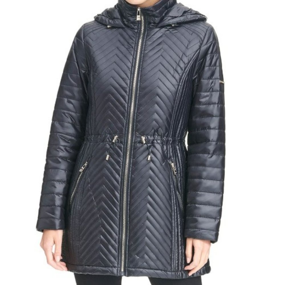 Karl Lagerfeld Paris Quilted Hood Black Lightweight Winter Jacket Size M - Picture 1 of 15